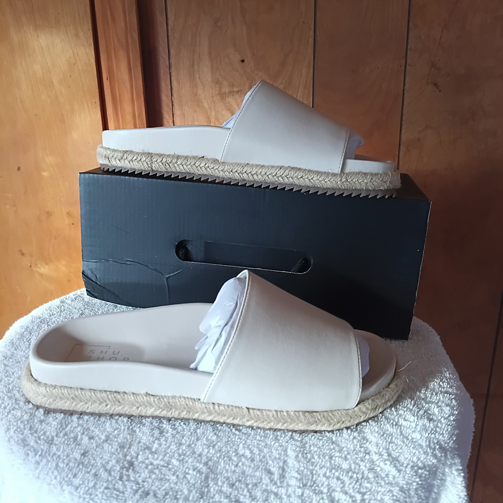 ShuShop Cream Slide Espadrille Sandals